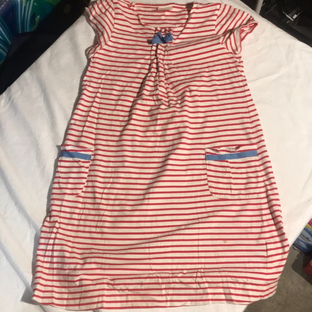 Mini Boden Red and White Striped Dress with Blue Accents